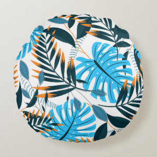 Coussins Ronds Feuilles tropicaux Motif blanc brillant