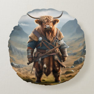 Coussins Ronds Fierce Highland Warrior : Le Courageux Vache Vikin