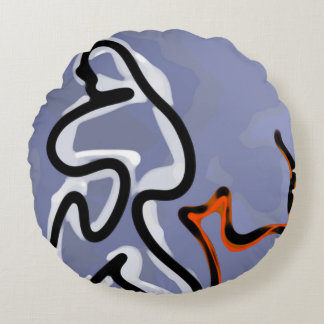 Coussins Ronds Figure avec Feline : bleu Abstrait, orange, B & W