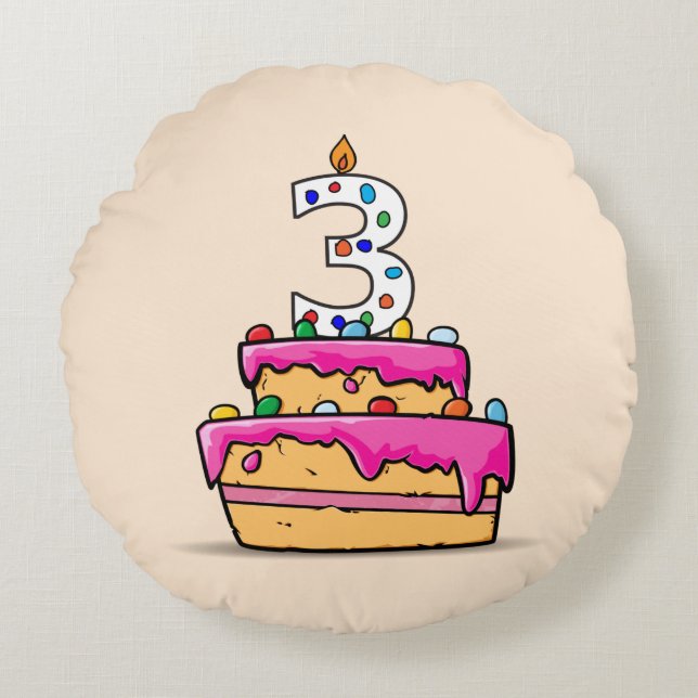 Coussins Ronds Fille 3e anniversaire, 3 sur Gâteau rose doux (Devant)