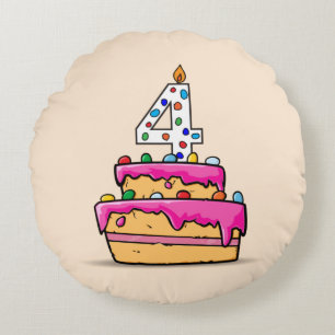 Coussins Ronds Fille 4e anniversaire, 4 sur Gâteau rose doux