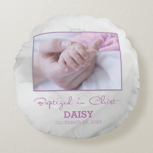 Coussins Ronds Fille Baptême Félicitations pour Baby Personnalisé (Devant)
