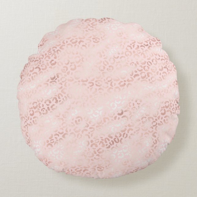 Coussins Ronds Fille Empreinte de léopard en verre rose Ombre (Devant)