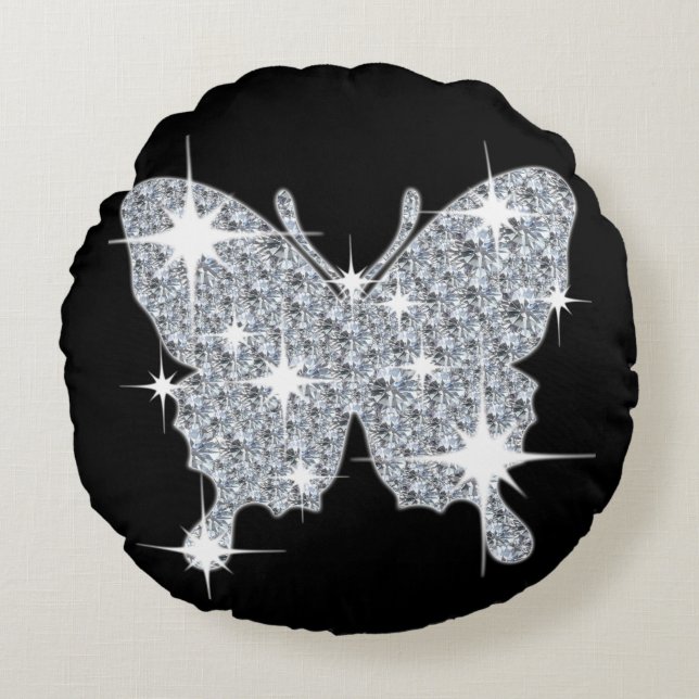 Coussins Ronds Fille faux diamant mousseux papillon (Devant)