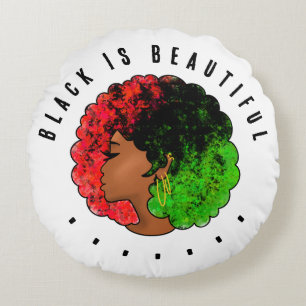 Coussins Ronds Fille noire panafricaine femme rouge vert fierté a