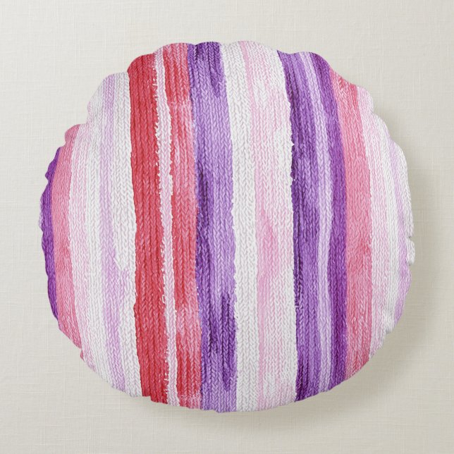Coussins Ronds Fille violet rose rose rouge rayures Noël (Devant)