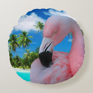 Coussins Ronds Flamant rose et plage