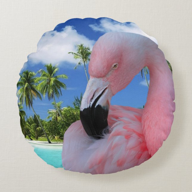 Coussins Ronds Flamant rose et plage (Devant)