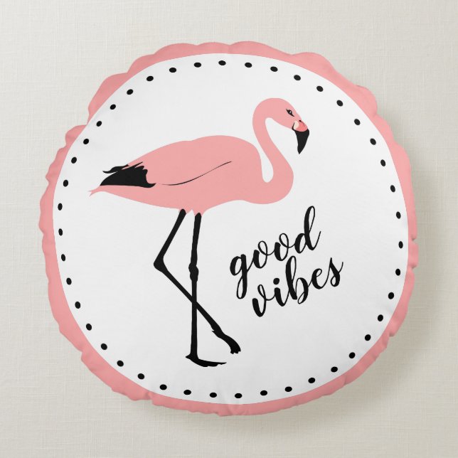 Coussins Ronds Flamant rose Good Vibes Rose noir mou oreiller (Devant)
