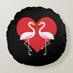 Coussins Ronds Flamants roses blancs mignons rose avec coeur roug