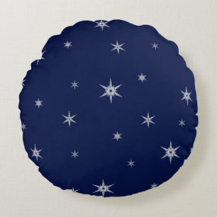 Coussins Ronds Fléchettes De Neige Sur Bleu Marine   Mélange arro