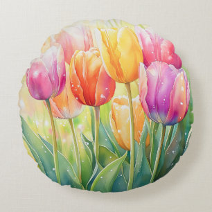 Coussins Ronds Fleur Aquarelle Ressort Jardin Tulip