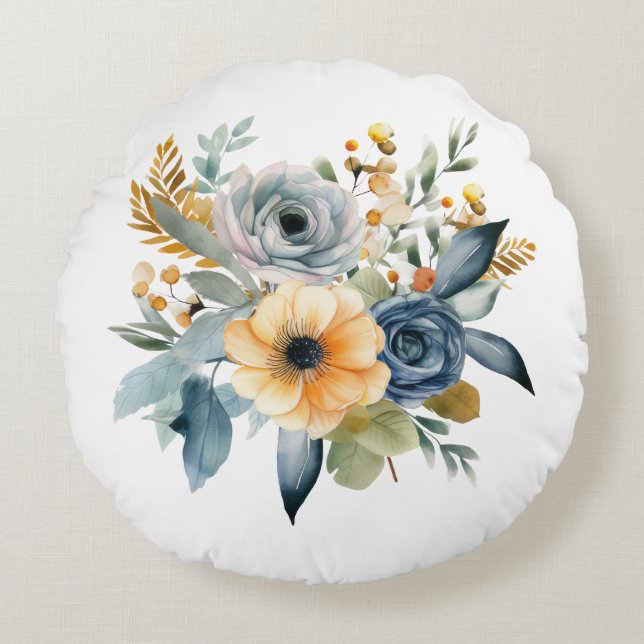 Coussins Ronds Fleur botanique de fleur sauvage aquarelle jaune b (Devant)