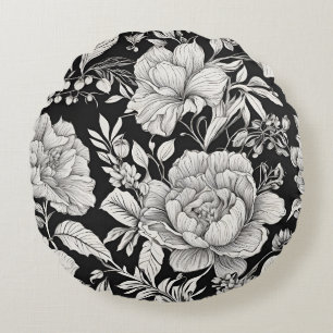 Coussins Ronds Fleur classique vintage noir et blanc