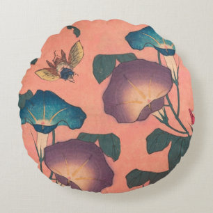 Coussins Ronds Fleur d'abeille rose Art classique Hokusai