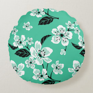 COUSSINS RONDS FLEUR DE CERISIER - MOTIF SAKURA EN MINT