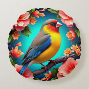 Coussins Ronds Fleur de cerisier rose chant d'oiseau cadeau flora
