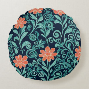 Coussins Ronds Fleur de corail Swirl Vecteur Floral moderne
