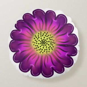 Coussins Ronds Fleur de Dahlia Violet et Rose Néon Personnalisée 
