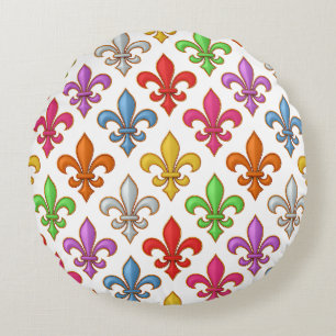 Coussins Ronds Fleur-de-lis Fleurs Blanc Bold Coloré