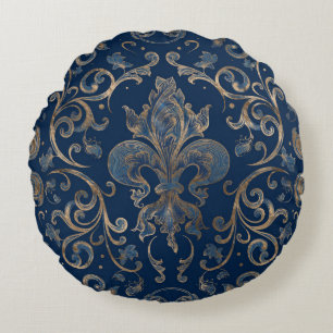 Coussins Ronds Fleur de lis, marbre bleu et or
