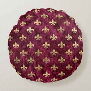Coussins Ronds Fleur De Lis Rouge En Velours Modèle Mardi Gras Or