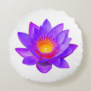 Coussins Ronds Fleur de lotus violette sur fond blanc