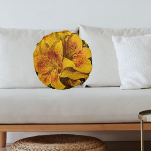 Coussins Ronds Fleur de Lys Asiatique Jaune Floral