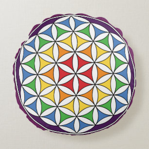Coussins Ronds Fleur de vie de Mandala en arc-en-ciel