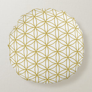 Coussins Ronds Fleur de vie Motif or sur blanc