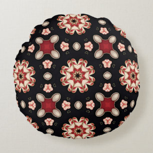 Coussins Ronds Fleur géométrique rouge et beige