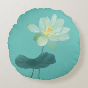 Coussins Ronds Fleur Lotus Vert Asiatique Inspiré Oreiller