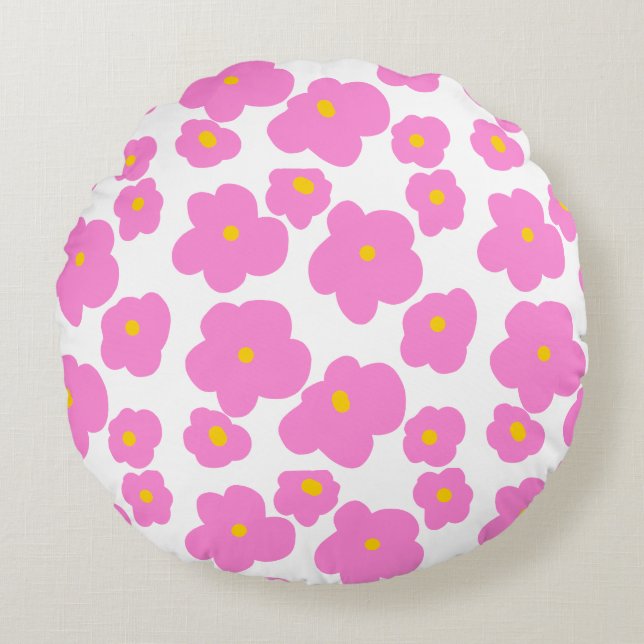 Coussins Ronds Fleur marguerite rose jaune moderne motif élégant (Devant)