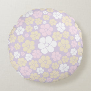 Coussins Ronds Fleur Motif - Pastel rose, jaune et violet