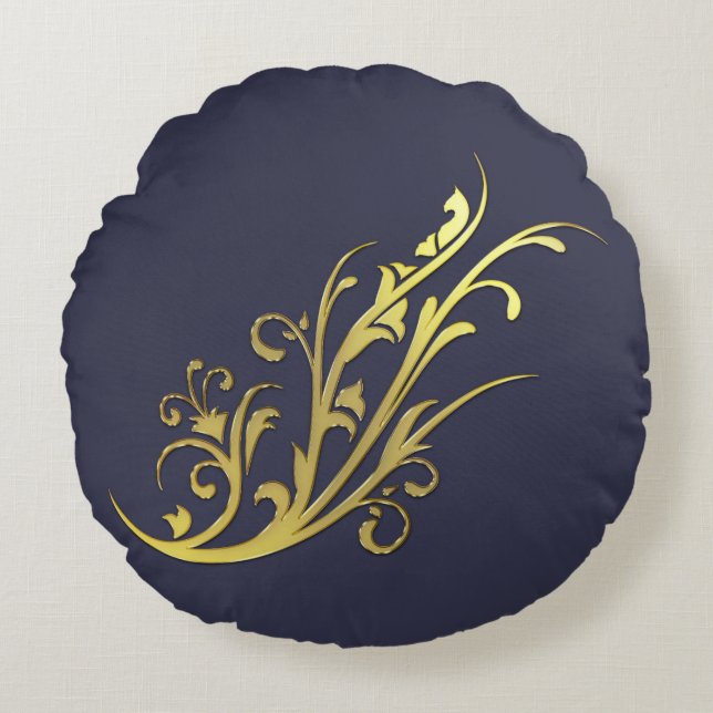 Coussins Ronds Fleur Or Abstraite de luxe Faux (Devant)