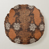 Fleur rétro damassée marron et orange brûlé