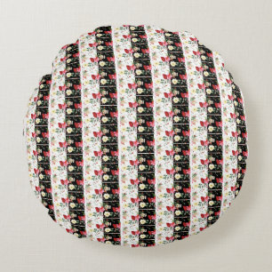 Coussins Ronds Fleur rose noir et blanc vertical Grandes vintages