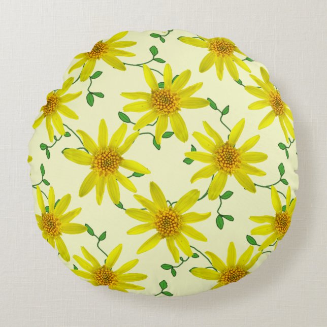 Coussins Ronds Fleur sauvage jaune botanique d'arnica sur toute (Devant)
