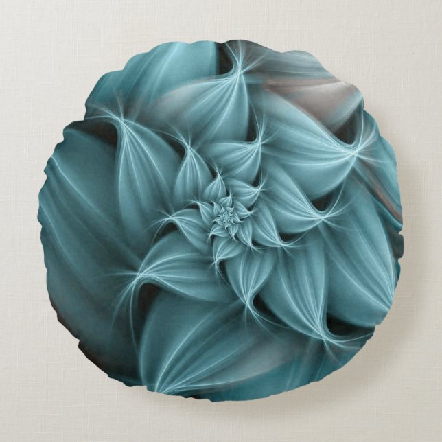 Coussins Ronds Fleur Turquoise Magnifique Fractale (Devant)