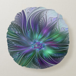 Coussins Ronds Fleur vert violet Art Abstrait moderne Fractal