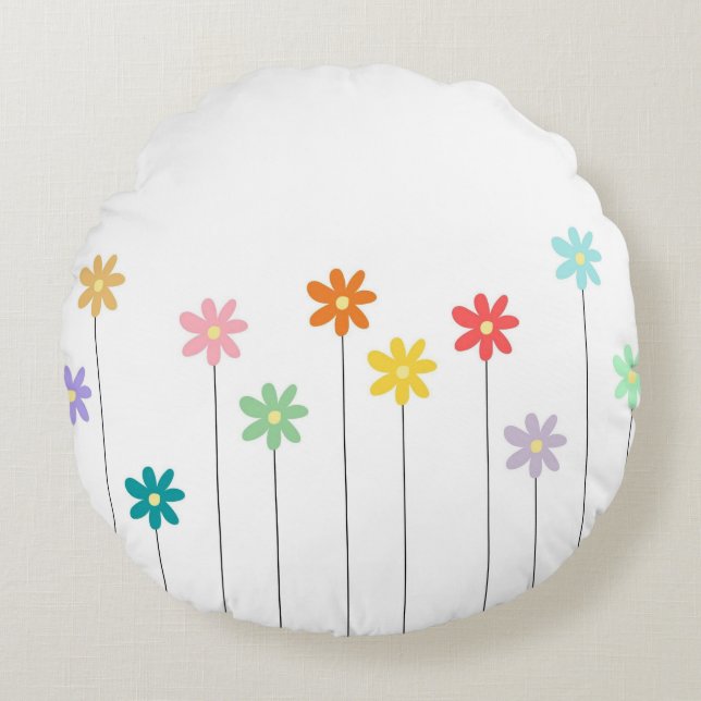 Coussins Ronds Fleur vintage colorée (Devant)