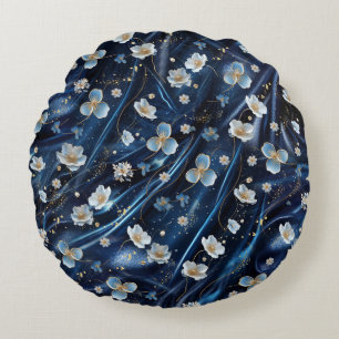 Coussins Ronds Fleurs abstraites blanches et dorées sur Simmery B