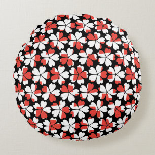 Coussins Ronds Fleurs blanches rouges mignons motif