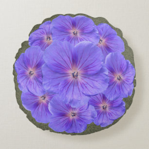 Coussins Ronds Fleurs bleues lumineuses botaniques de géranium
