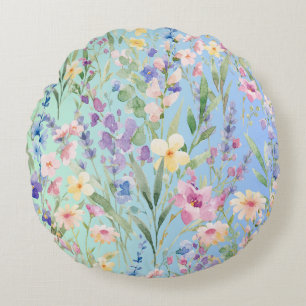 Coussins Ronds Fleurs Colorées Bleu Vert