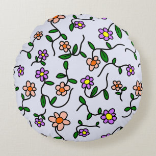 Coussins Ronds Fleurs Colorées, Motif Floral, Feuillage, Boho