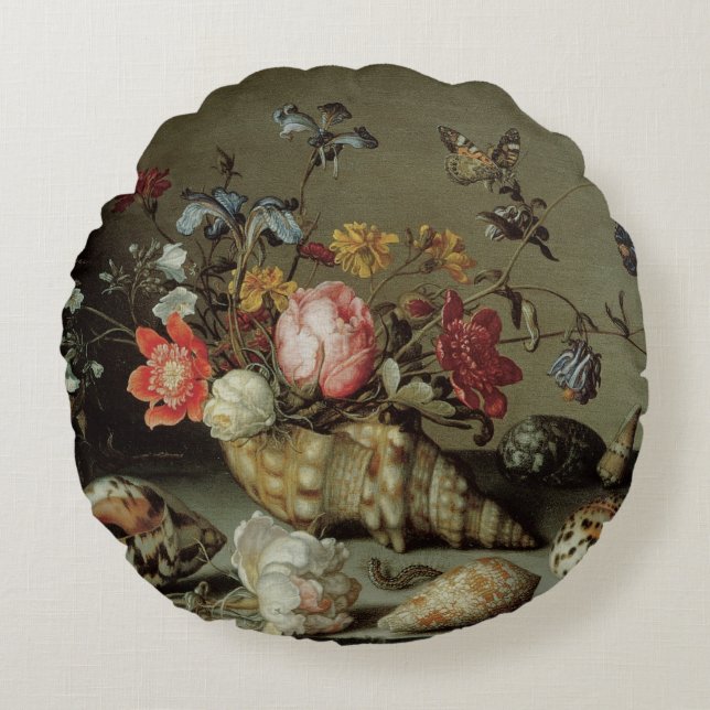 Coussins Ronds Fleurs, coquilles et insectes Balthasar van der As (Devant)