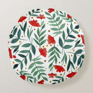 Coussins Ronds Fleurs d'aquarelle de jardin magiques en rouge et 