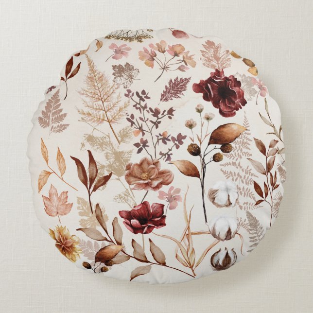Coussins Ronds Fleurs d'automne et aquarelle Feuille (Devant)