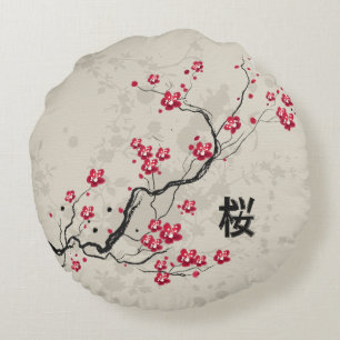 Coussins Ronds Fleurs de cerisier inspirées japonaises mignonnes